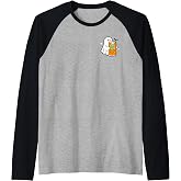 Ghost Halloween, Ghost with Energy Drink Fall Tee (Pocket) Raglan Baseball Tee