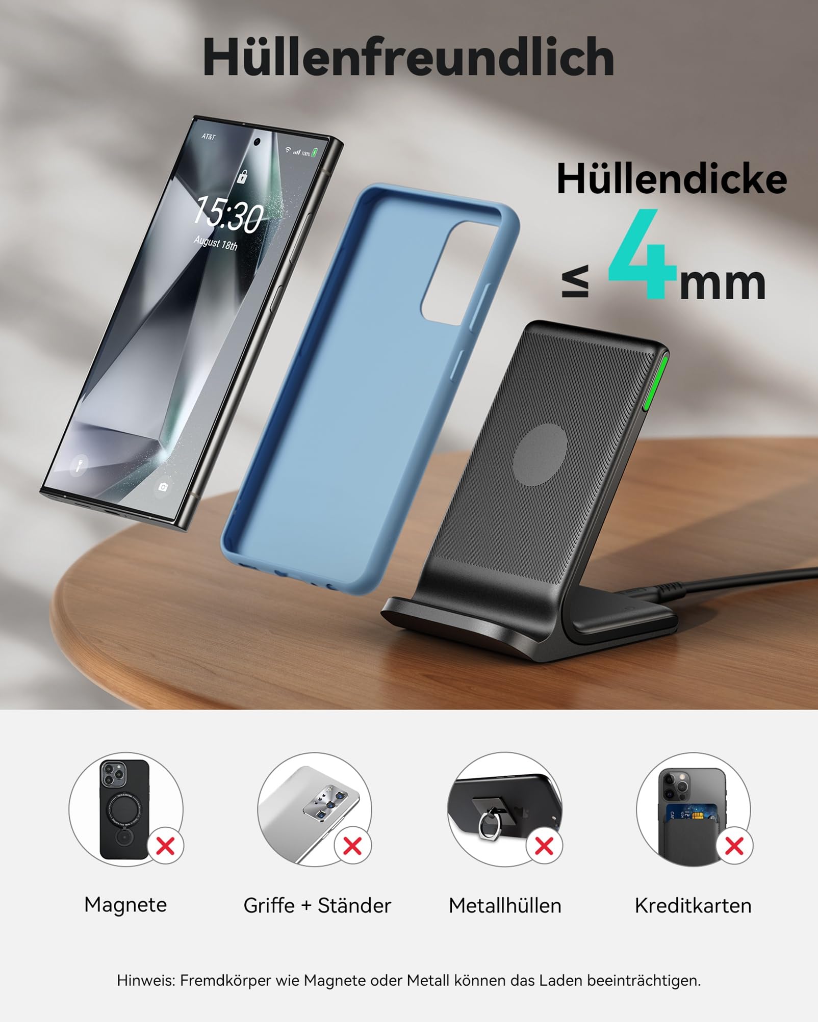 INIU Wireless Charger Stand, 15W Induktive Ladestation Schnelles Kabelloses Ladegerät Handy Ständer handyhalterung für iPhone 17 16 15 14 13 12 Pro Max Samsung Galaxy S23 S22 Google etc 7