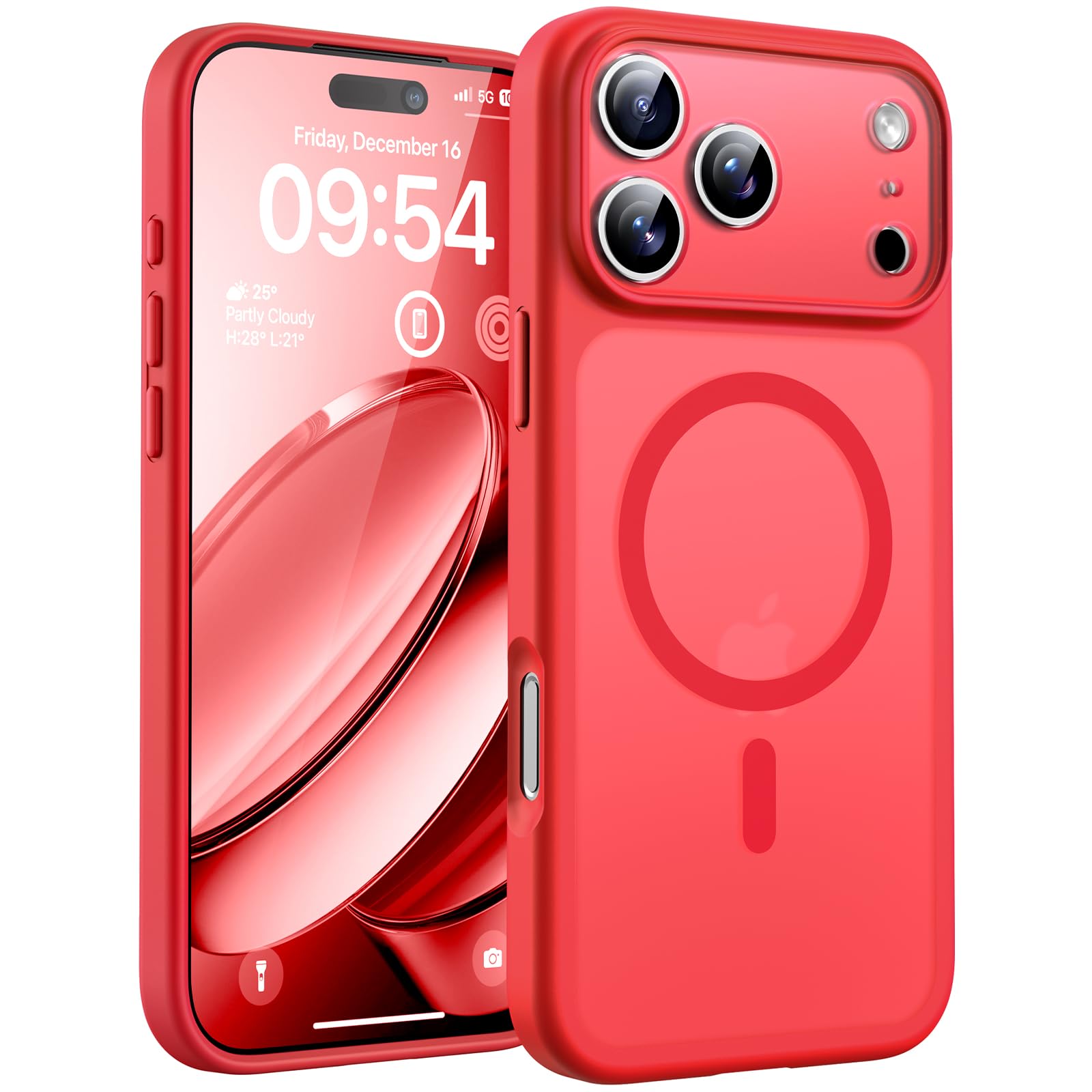 Photo 1 of TOCOL for iPhone 17 Pro Max Case, Full Camera Protection, Built-in Magnetic Ring, Compatible with Magsafe Charger, Translucent Matte Phone Case for iPhone 17 ProMax 6.9 inch (Red)