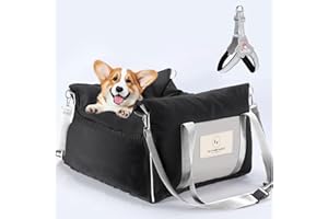 LEFARFADET Dog Car Seat for Dogs - Waterproof Dog Booster Seat for Car with Storage Pockets, Clip-On Safety Leash and Soft Plush Cushion, Pet Travel Carrier Bed with Durable Belts up to 25 lbs (Grey, Medium)