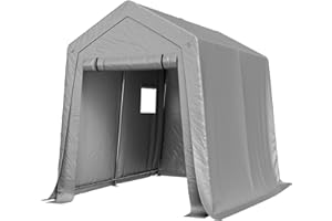 Aoxun 6x8x7 FT Outdoor Portable Storage Shed Tent with Roll-up Zipper Door and Window Portable Carport with Waterproof Tarp Galvanized Steel for Motorcycle, Generator, Bike Storage (Gray)