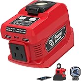 220W Power Inverter Compatible with Milwaukee 18V Battery, DC 18V to AC 110V-120V Portable Power Generator, Inverter with 2 USB Ports 1 Type-C 1 AC Outlet, 400 Lumen Light