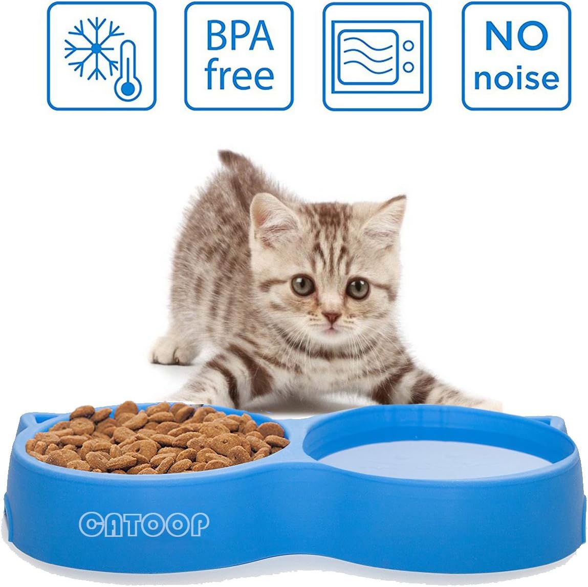 CATOOP Cat Bowls, Cat Food Water Bowl Set Guinea Pig Food Bowl Feeder No Spill Non Skid Silicone Small Animal Food Bowl for Cats Kittens Puppies and Small Pets Dog Bowl (Cat Bowls Blue)