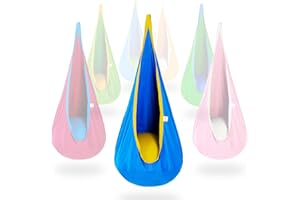 OUTREE Kids Pod Swing Seat, Cotton Child Hammock Swing Chair,Sensory Swing for Indoor and Outdoor Use, Blue and Yellow