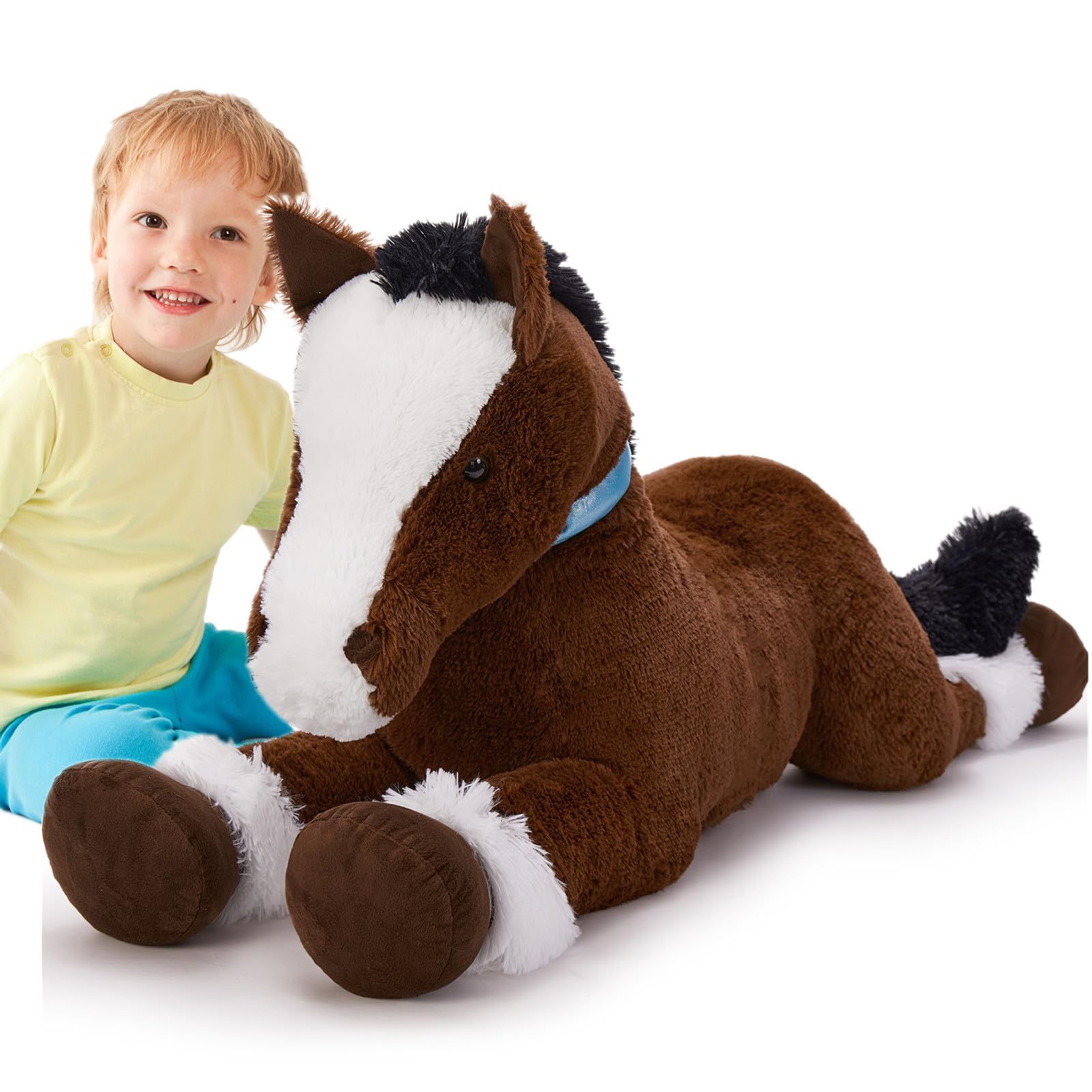 Photo 1 of Tezituor 35Inches Large Horse Stuffed Animal, 3 Feet Realistic Stuffed Pony Plush Toy, Hugging Soft Chocolate Horse Plush Body Pillow Gift for Kids Girlfriend