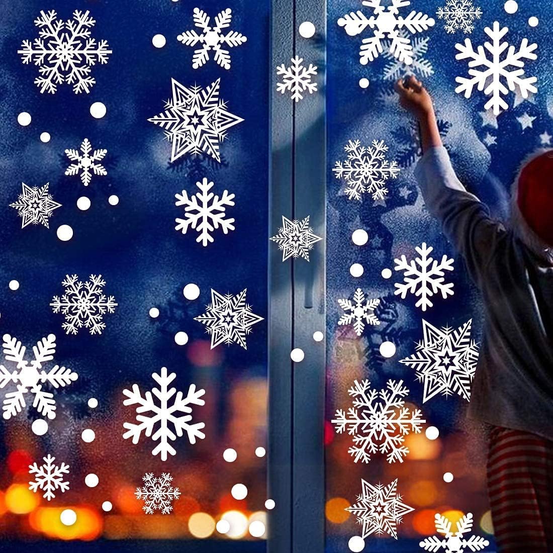 Window Treatments - Garma 428pcs White Snowflakes Window Decorations Clings Decal Stickers Ornaments for Christmas Frozen Theme Party New Year Supplies