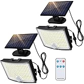 Adiding Solar Outdoor Lights 2Pack, 202 LED Flood Lights with 16.4 ft Cable | Remote Control Solar Motion Sensor Outdoor Lights, 3 Modes Solar Powered Security Lights for Outside Patio Yard Garage Garden