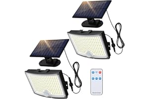 Adiding Solar Outdoor Lights, 202 LEDs Flood Lights with 16.4 ft Cable, Remote Control Solar Motion Sensor Outdoor Lights, 3 Modes Solar Powered Security Lights for Outside Patio, Yard, Garage, 2 Pack