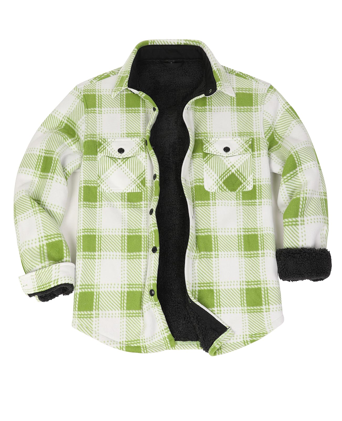 Sherpa Lined Fleece Plaid Shirt Jacket for Men Thermal Insulated Cozy Flannel Shacket for Outdoor Camping Work Spring Bud S Image