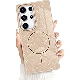 Newseego for Samsung Galaxy S25 Ultra Magnetic Case, Cute Luxury Sparkle Bling Glitter Case for Women Girls Soft TPU Frame Hard PC Back Shockproof Protective Cover for Samsung Galaxy S25 Ultra-Gold