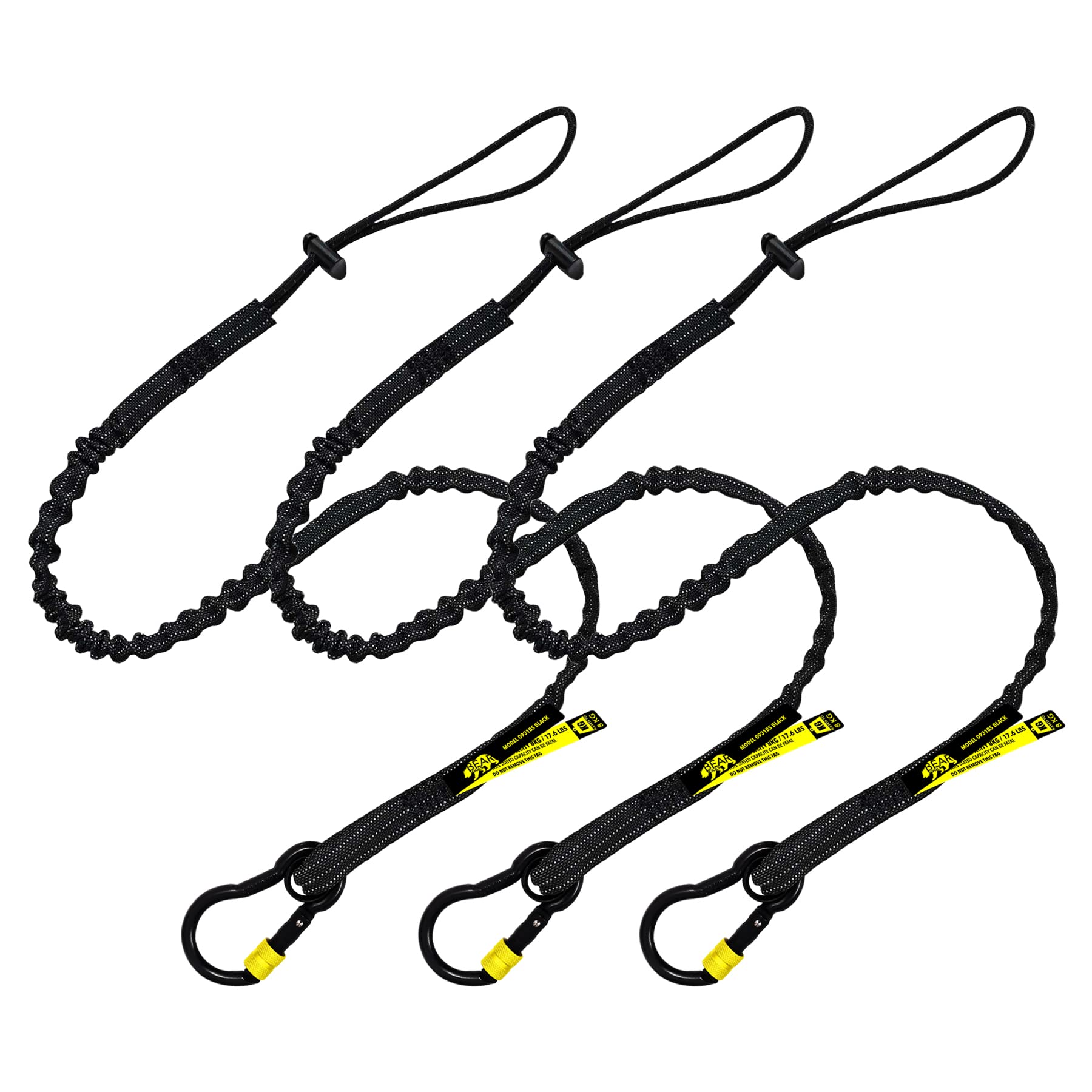 BearTOOLS New Black Safety Lanyard Tether With Captive Eye Screw Lock Carabiner Aluminium, Universal Adjustable Loop End, Stop the Drops Weight Limit 8KG / 17.6lb Fall Restraint, 3 Pack 0933S (3)
