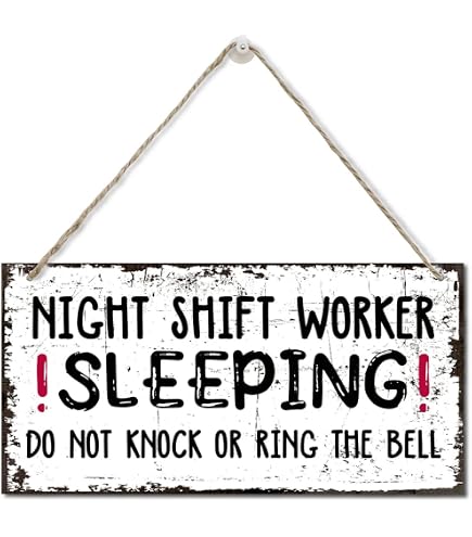 Targa Decorativa In Legno Con Scritta 'Night Shift Sleep' - 20x26 Cm - Cartello Da Parete In MDF Con Corda, Ispiratore