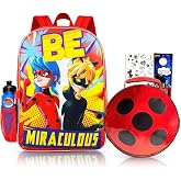 Miraculous Ladybug Backpack with Lunchbox Set for Girls School Bundle, More | 16in Large Durable Cat Noir Bookbag w/ Insulated Lunch Box Plus Water Bottle, Stickers, More - Miraculous School Supplies