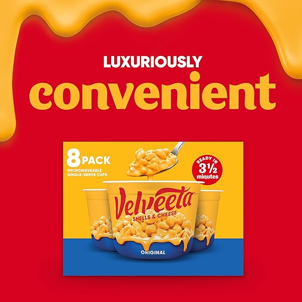 VELVEETA SHELLS & CHEESE ORIGINAL MICROWAVEABLE SHELL PASTA & CHEESE SAUCE, 8 CT BOX, 2.39 OZ CUPS