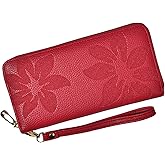 Bakurok Womens Wallet RFID Wristlet Wallet for Women Zip Around Credit Card Holder Floral Leather Ladies Clutch Long Purse