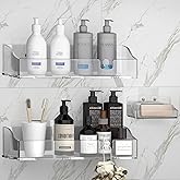 YAWSOUP Acrylic Shower Shelves 3 Pack, Clear Adhesive Shower Organizer - No-Drill Wall Mount Storage Rack, Versatile Caddy for Bathroom & Kitchen (Transparent)