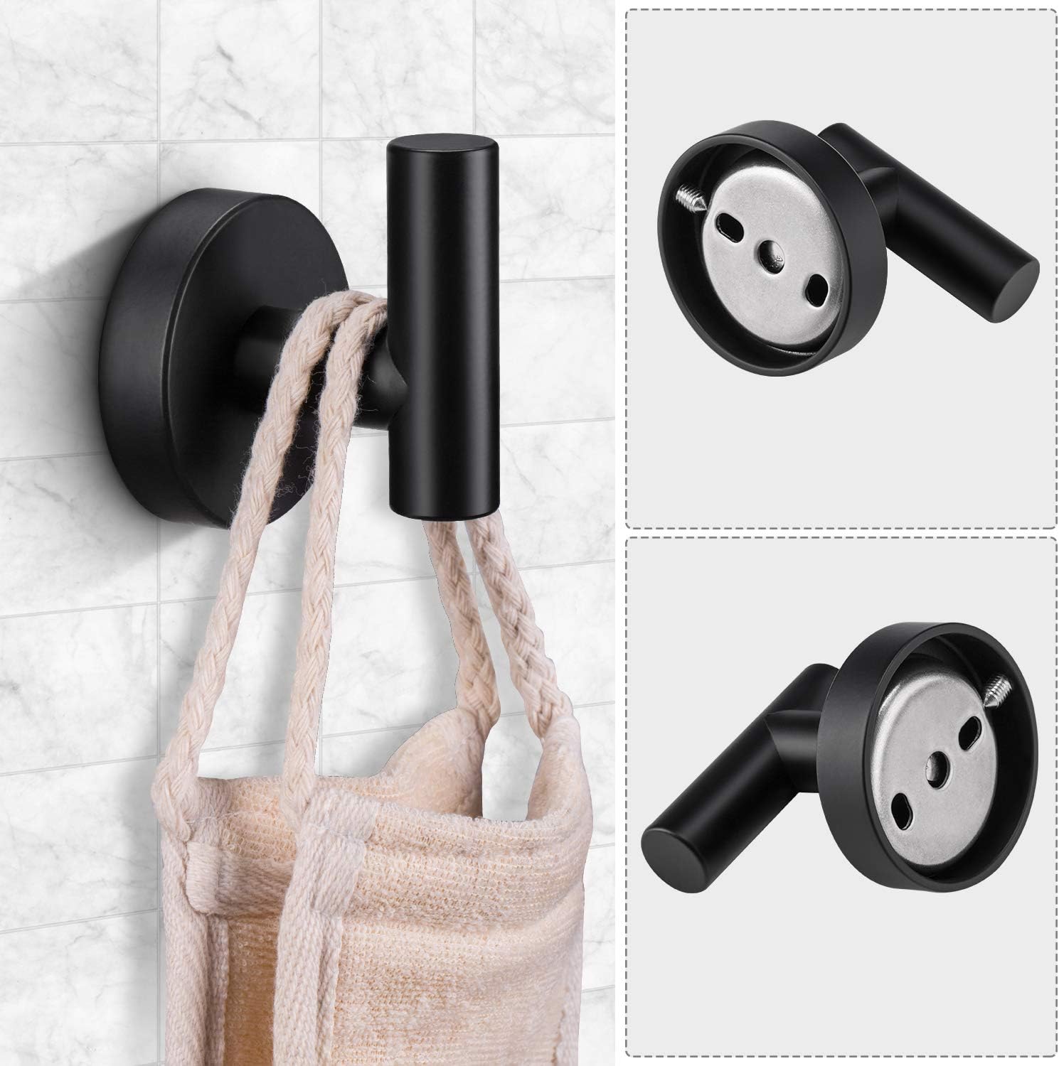 Pynsseu 304 Stainless Steel Bathroom Hardware Accessories Set Matte Black 3-Piece Set Includes Hand Towel Ring, Robe Towel Hook, Toilet Paper Holder Heavy Duty Wall Mount Bathroom Holder: Home & Kitchen