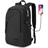 Mancro Business Travel Laptop Backpack, Anti Theft Slim Laptop Bag with USB Charging Port for Men and Women, Water Resistant Computer Bag Fits 15.6 Inch Laptop and Notebook (Black)