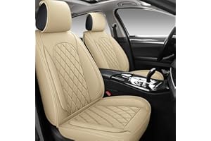 LINGVIDO Waterproof Faux Leather Automotive Seats Covers, Sport Cushion Protector for Cars & SUV Trucks Universal Fit Carseat Protector (Full Set, Beige)