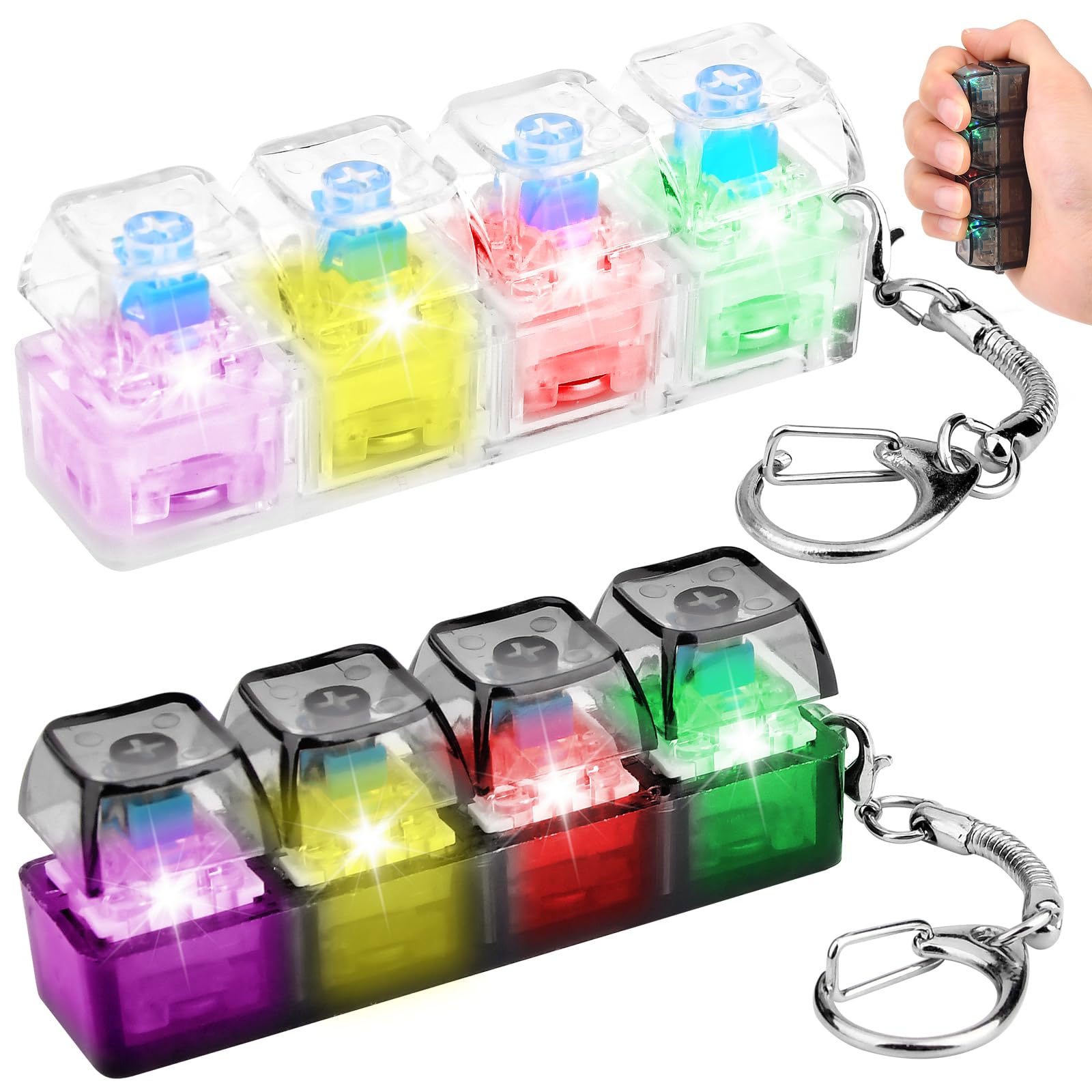 2 Pcs Keyboard Fidget Toy, Fidget Toys for Adults with LED light, Keychain Keyboard Clicker Anxiety Relief for Adults, Cool Gadgets Stress Relief Toys Decompression Gift