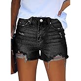 CHICZONE Womens Mid-High Waisted Jean Shorts Ripped Cutoff Denim Shorts Stretchy Summer Short Pants