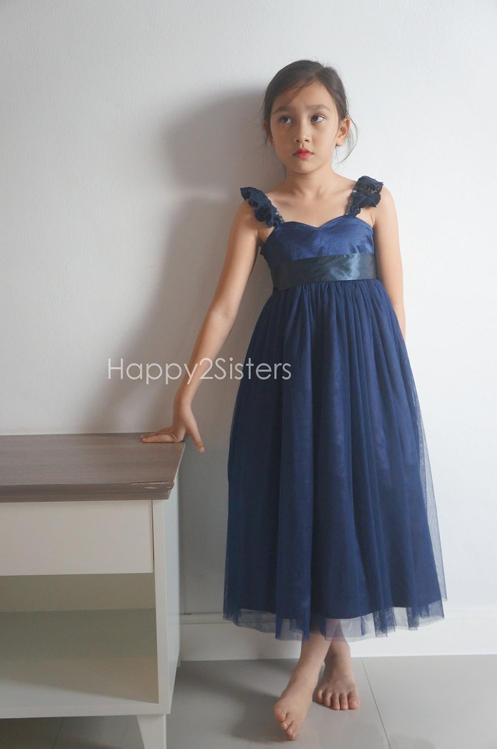 navy blue tulle flower girl dresses