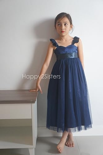 blue tulle flower girl dress