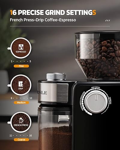 Electric Burr Coffee Grinder, Automatic Flat Burr Coffee for