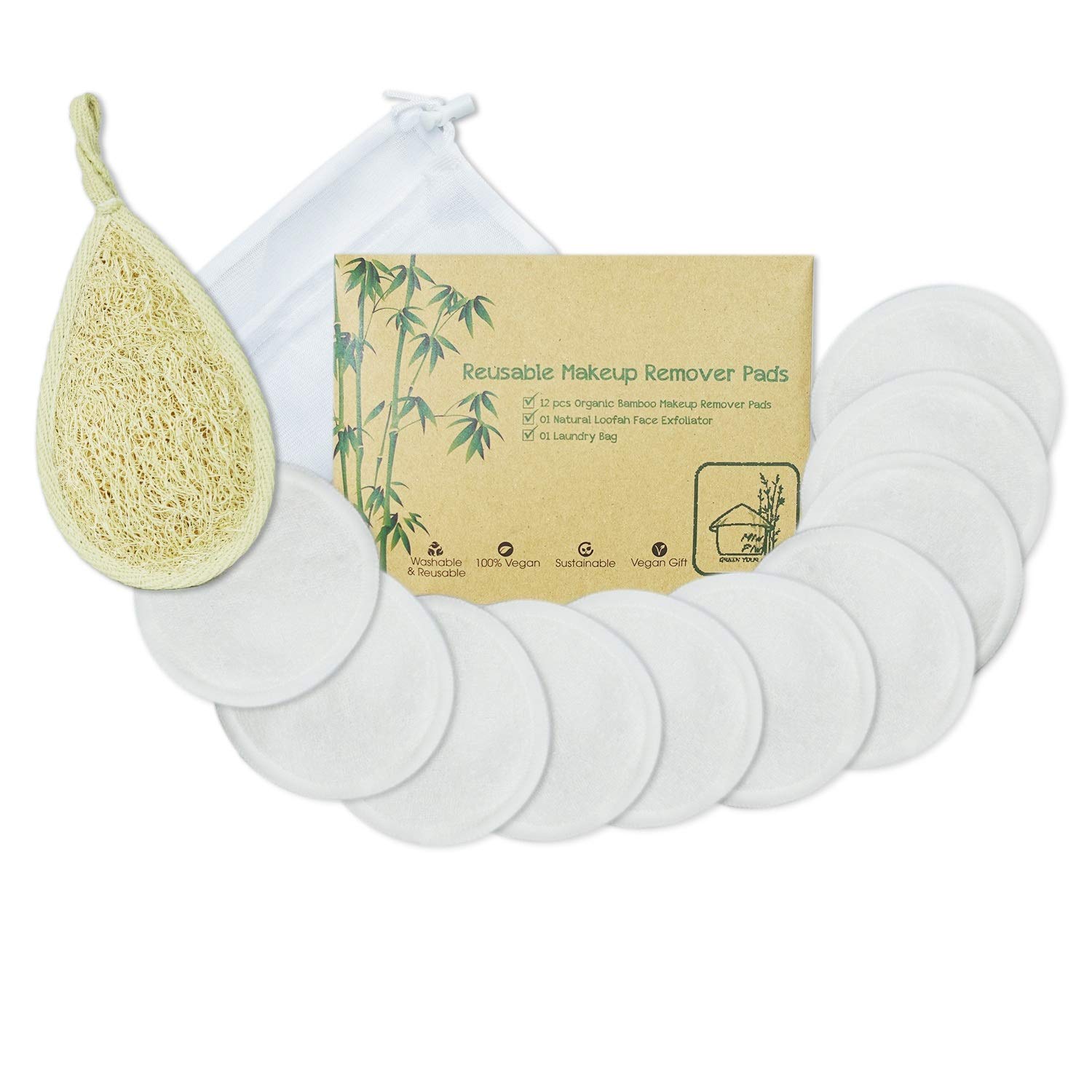 Reusable Cotton Pads Face Pack 14 include Natural Loofah