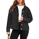 Glamaker Womens Oversized Jean Jacket Casual Long Sleeve Button Down Denim Jacket Fall Coat