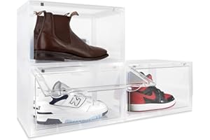 OLLIE XL Shoe Storage Boxes-Shoe Organizer, Foldable & Stackable Clear Shoe Boxes, Rangement Chaussures, Rangement Soulier fo