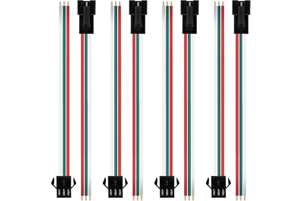 BTF-LIGHTING 20 Pairs JST SM 3 Pin Connectors for WS2812B WS2811 WS2812 SK6812 LED Strip Light Female Male 15cm 22awg Wire