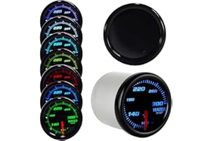 Nrkiscy Tinted 7 Color Water Coolant Temperature Gauge kit 300℉ 2-1/16"(52mm) Includes 1/8-27 NPT Electronic Sensor Wiring Mu