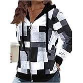 SweatyRocks Women's Plus Size Zip Up Hoodies Geometric Print Drawstring Collar Hooded Sweatshirt