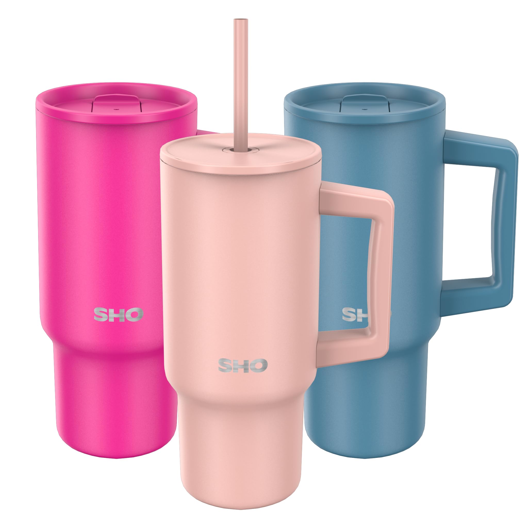 SHO XL Tumbler - Insulated Stainless Steel Reusable Water Bottle Iced Coffee Travel Mug with Handle, Straw Lid & Slider Lid - 900ml / 30 oz - Cold 24 Hours - Hot 12 Hours (Dusty Rose, 900ml)