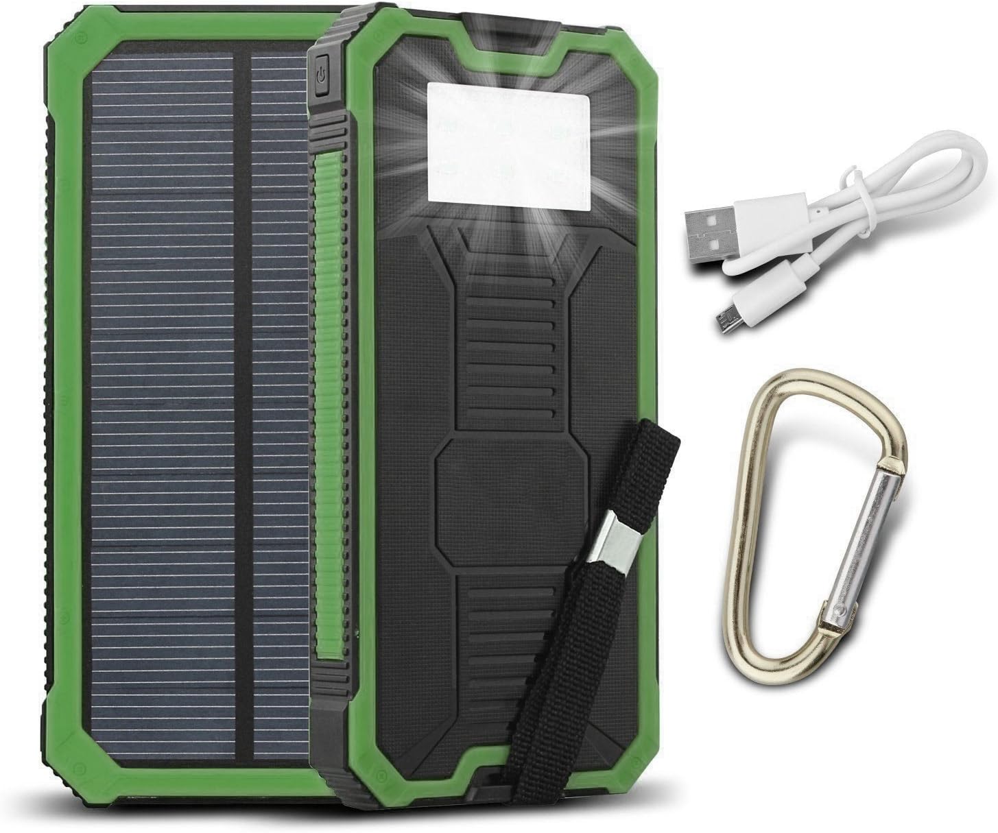 Outdoors Solar Charger 15000mAh Portable Solar Power Bank Dual USB Solar Battery Charger External Battery Pack with LED for iPhone 7 6 5, Galaxy S7 S6 S5 Sony, HTC and Most Smart Phones Tablets (Green)