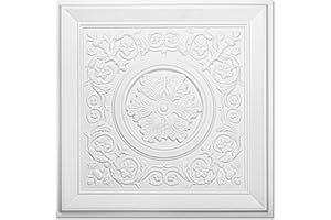 WOWSTAR 12-Pack 24"x24" Drop Ceiling Tiles, Waterproof Glue up Vintage Style 3D Ceiling Tiles, White