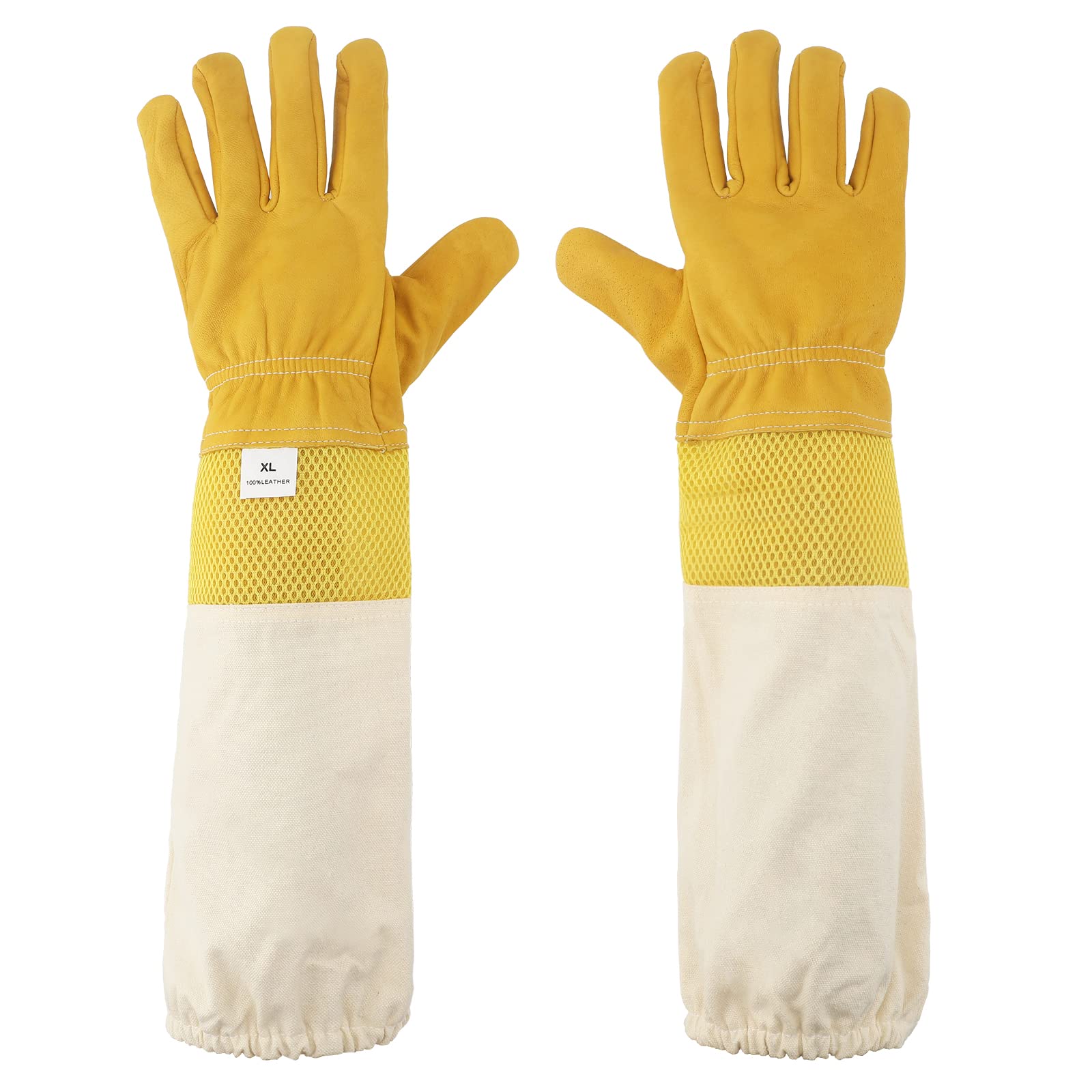 KINGLAKE Beekeeping Gloves Goatskin, Leather Beekeeper Gloves for Men & Women, Large Beekeeping Protective Gloves Long with Vented Sleeves(Yellow) โ image 1