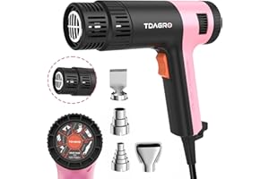 TDAGRO Heat Gun for crafting 1800W, 122℉~1202℉ Variable Temperature Control with 2-Temp Settings 4 Nozzles, 1.5s Fast Heating Mini Heat Gun for Resin, Shrink PVC Tubing/Crafts and Vinyl Wrap（Pink）