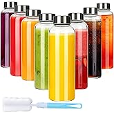 Jazb Glass Juice Bottles with Lids18 oz, Reusable Glass Water Bottles with Leakproof Cap for Juicing, Juice Glass Bottle Set of 8