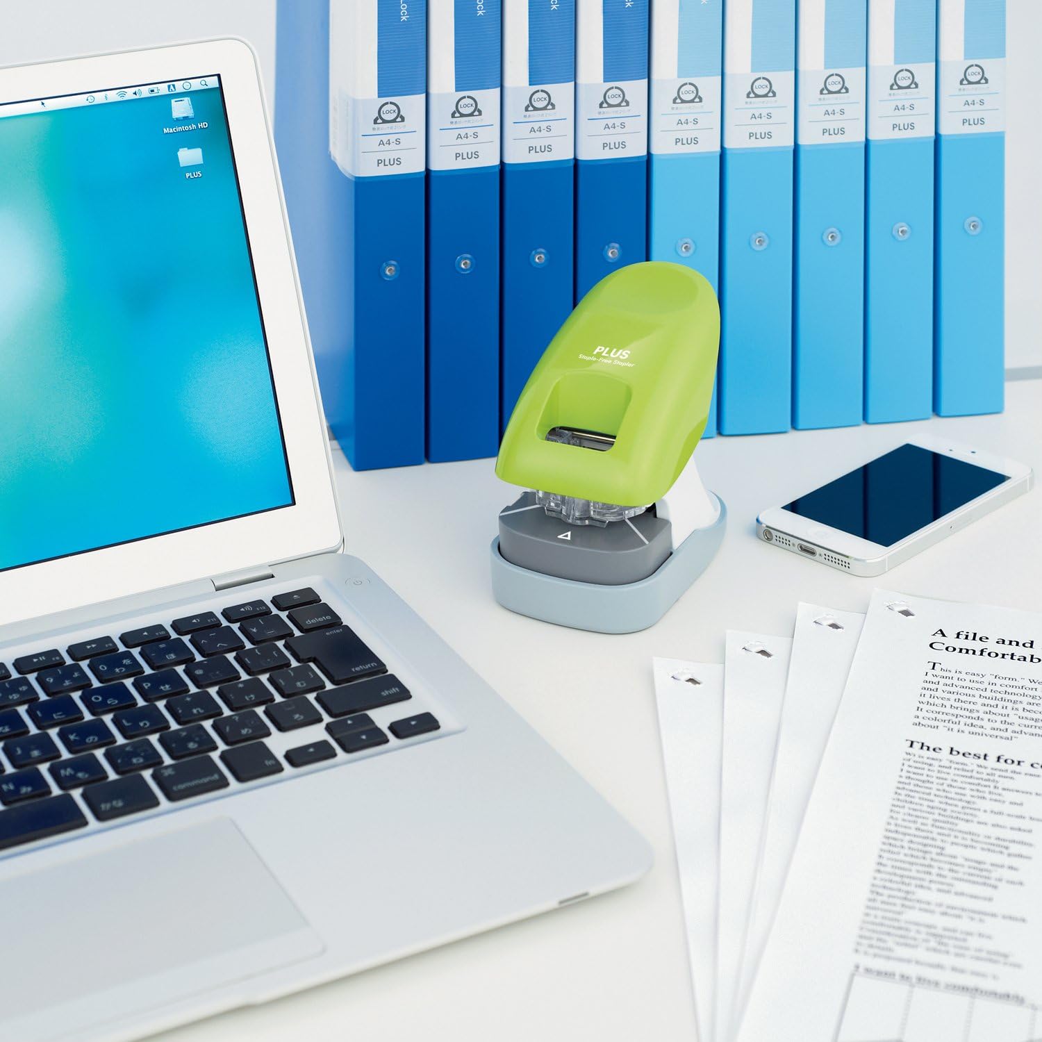 PLUS Paper Clinch Desktop Staple-Free Stapler, Green (31261) : Office Products