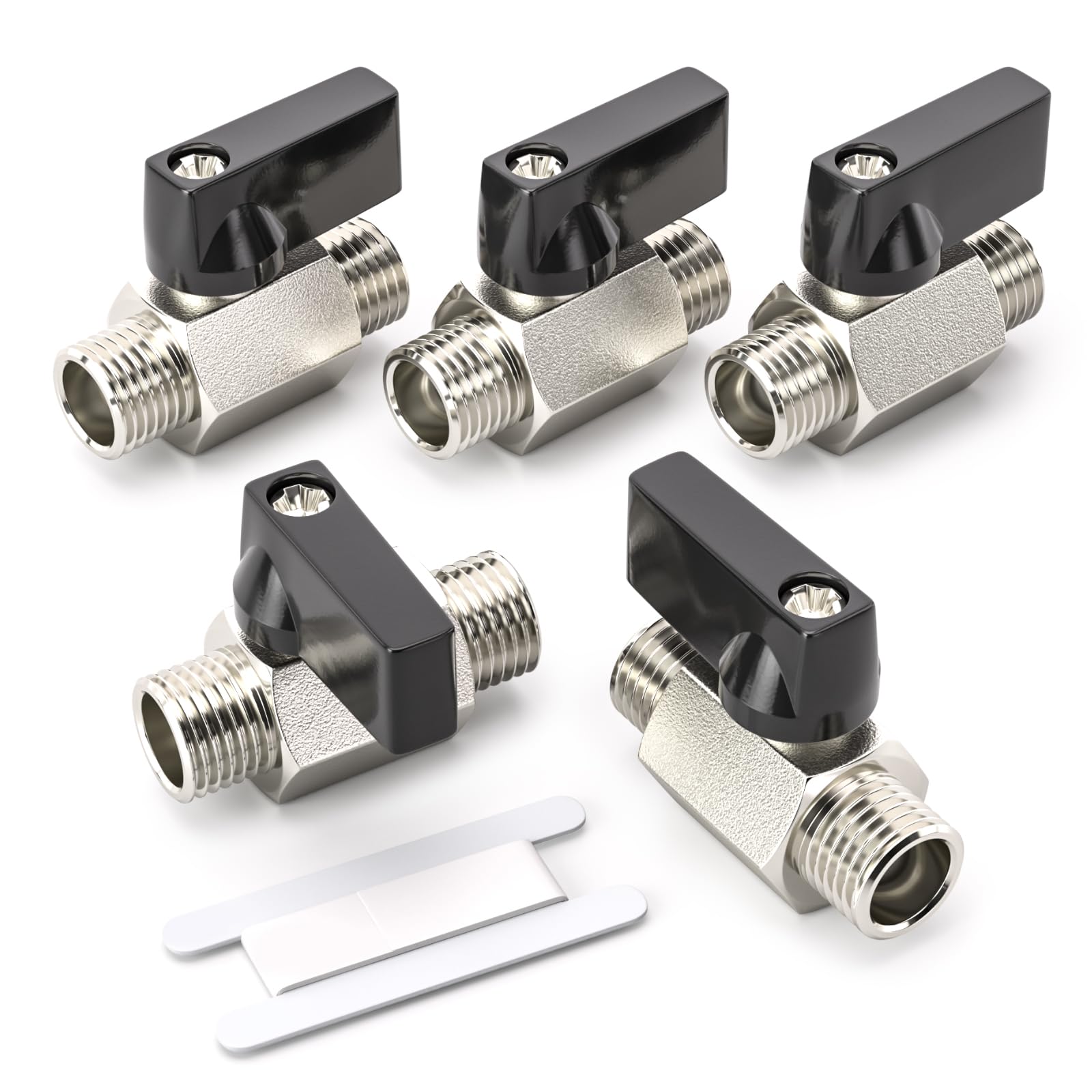 Bwintech 5 Pcs 3/8" BSP Male x Male Nickel Plated Brass Mini Ball Valve Shut-Off Valve