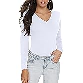 RightPerson Women's Long Sleeve V Neck/Crewneck T-Shirt Basic Solid Slim Cotton Tops