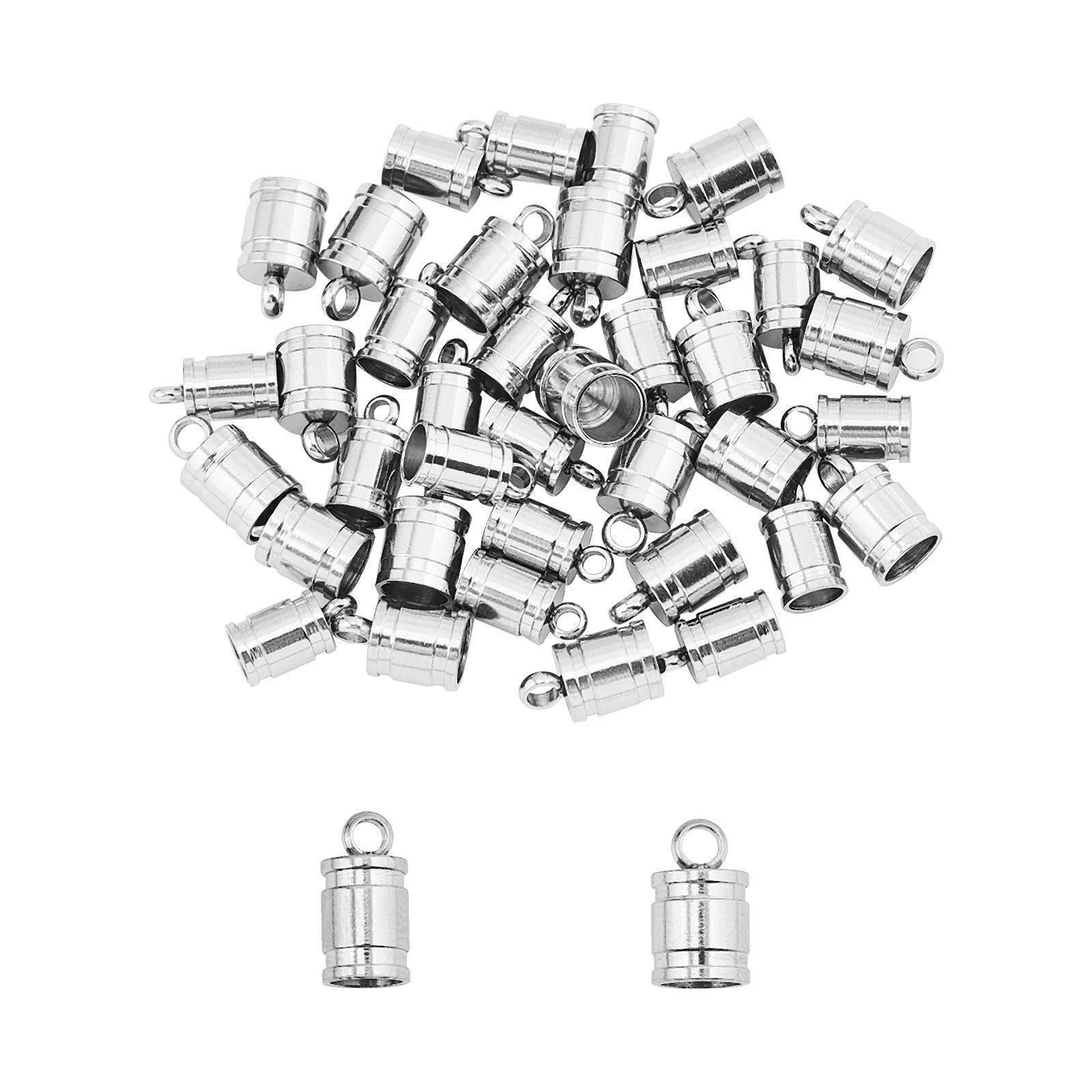 UNICRAFTALE 40pcs 2 Sizes 5mm/6mm Cord Ends Stainless Steel End Caps Leather Cord Ends Terminators End Tip Bead Caps for DIY Jewelry Making, Stainless Steel Color