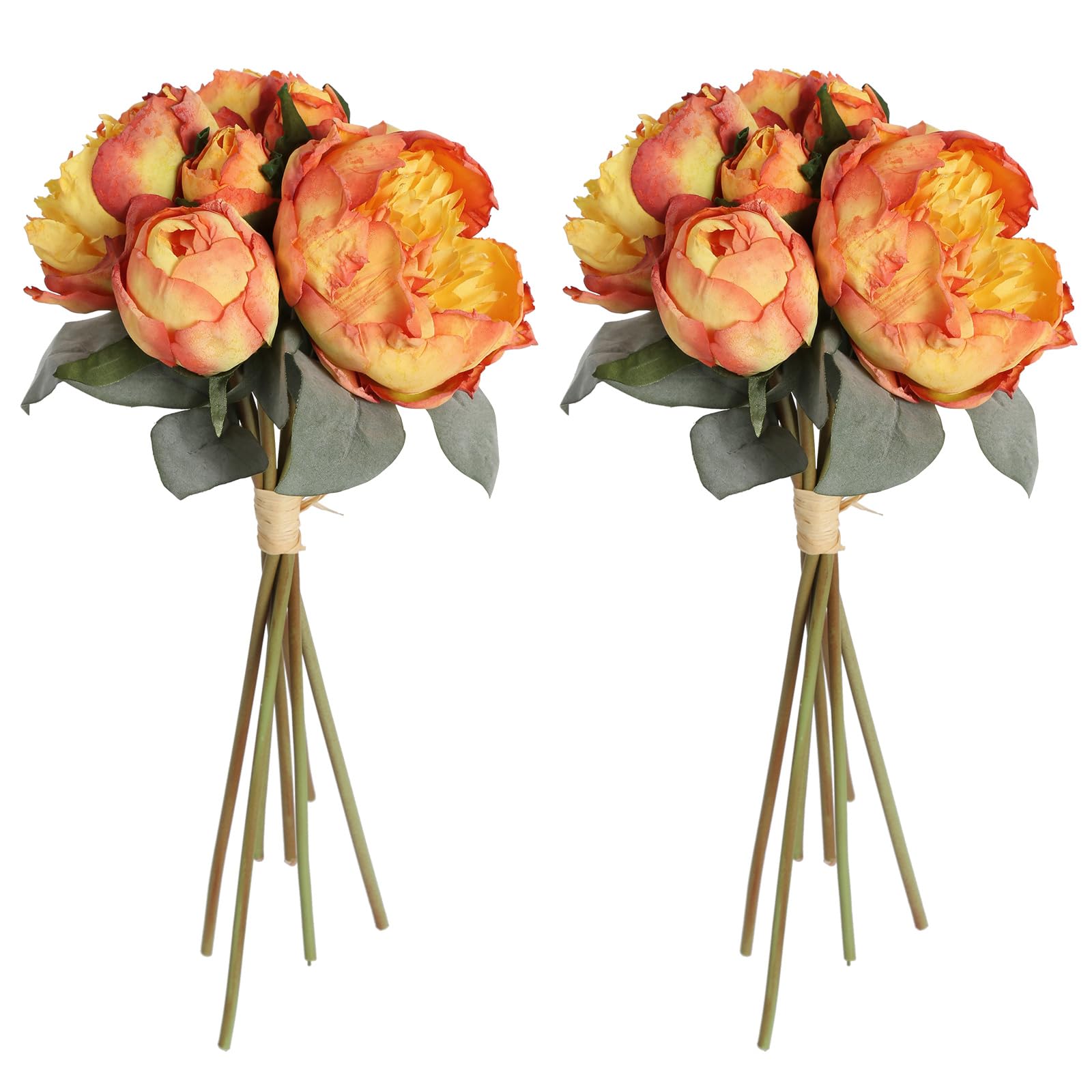 Photo 1 of ICBOX Fake Peonies 2 Bouquets Vintage Silk Peonies Flower 14 Heads Orange Peonies Artificial Flowers with Stems for Terracota Wedding Decoration Flowers Crafts Floral Arrangement (Orange)