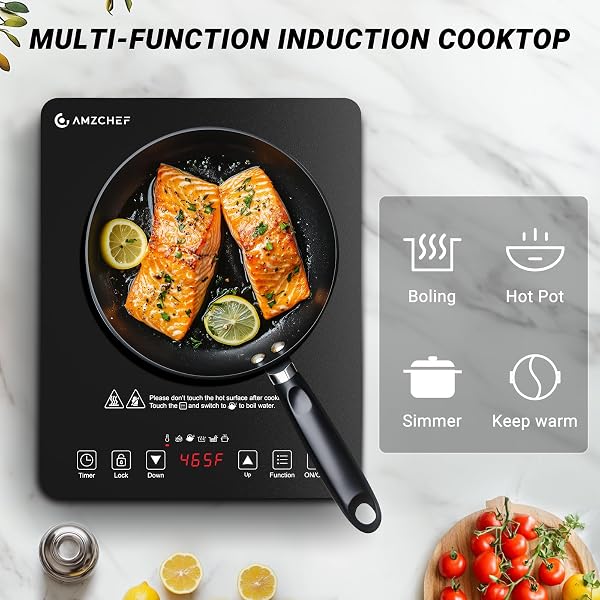 AMZCHEF PORTABLE INDUCTION COOKTOP 20 TEMPERATURE & POWER LEVELS, 1800W INDUCTION STOVE BURNER WITH 6.8″ HEATING COIL, LOW NOISE HOT PLATE SINGLE ELECTRIC COOKTOPS COUNTERTOP STOVE WITH TIMER