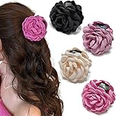 Rauimour 4pcs Handmade Fabric Rose Flower Hair Claw Clip for Women Girls, 3.94" Large Boho Hawaiian Floral Hairpins Barrettes for Thick Thin Hair Styling Accessories(Pink Purple)