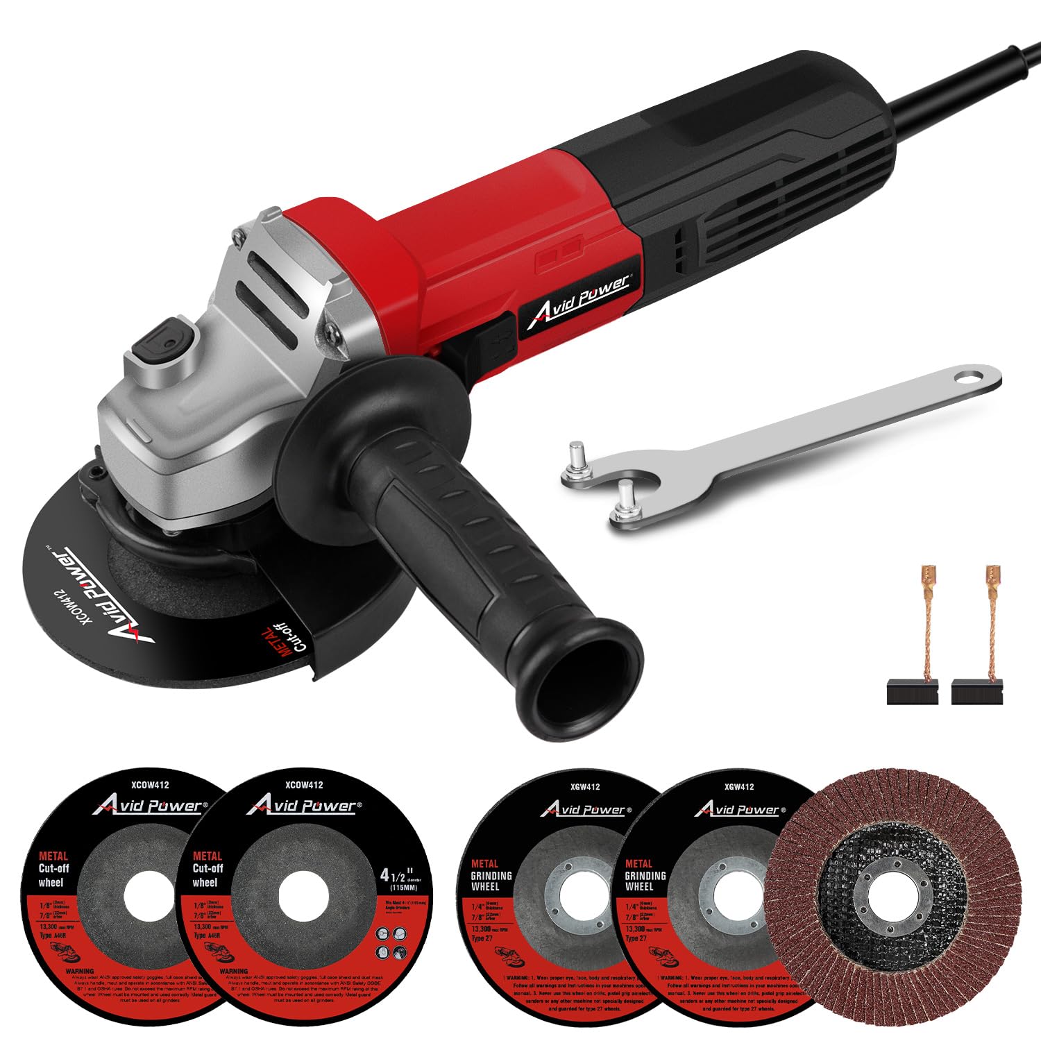 Photo 1 of AVID POWER Angle Grinder 7.5-Amp 4-1/2 inch Electric Grinder Power Tools with Grinding Wheels, Cutting Wheels, Flap Disc and Auxiliary Handle for Cutting, Grinding, Polishing & Rust Removal - Dark Red