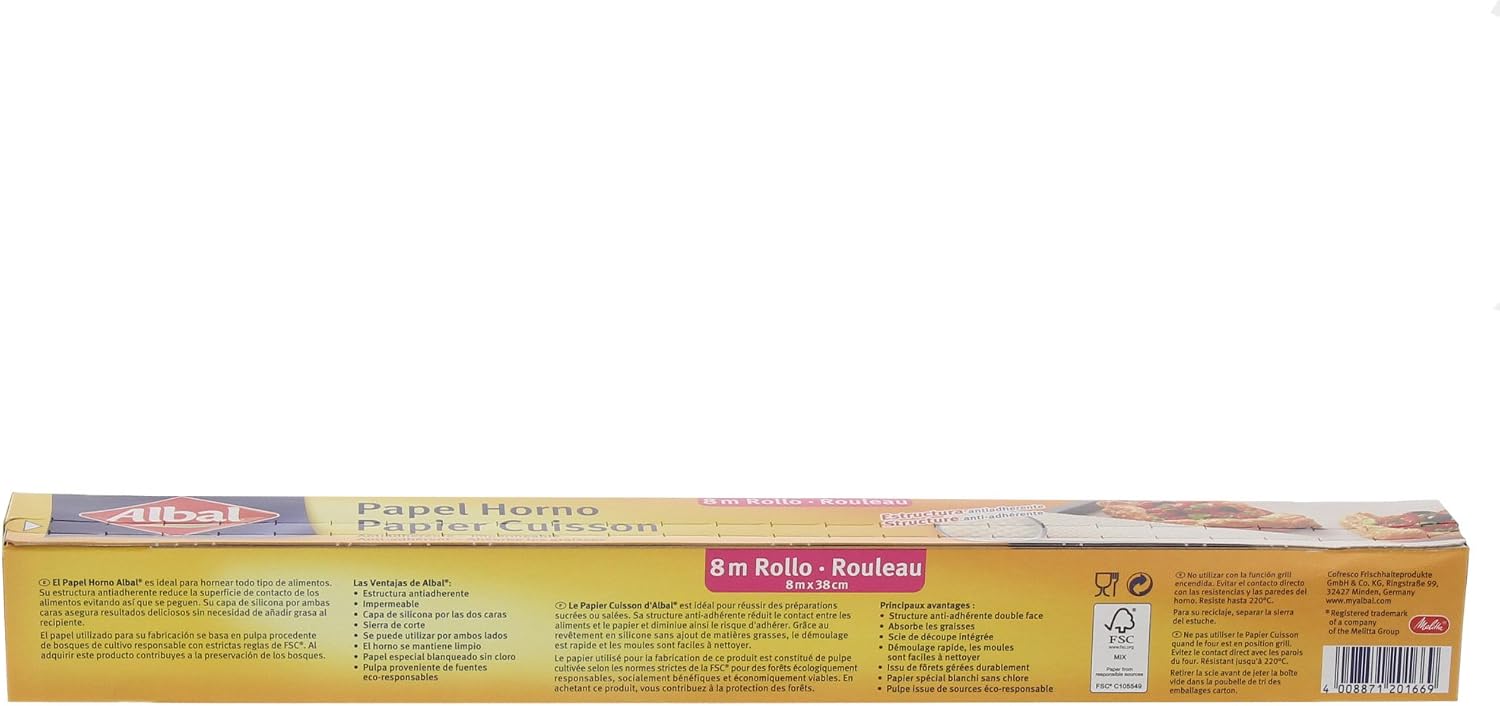 Albal Baking Paper, Non-Stick, Easy to Remove, 8 M, Set of 4, 8x0.38 m (Lot de 4) - Image 4