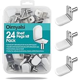 Oimyalsi 24 Pack Shelf Pegs 5mm (3/16'') with Storage Box, L-Shaped Metal Shelf Pins with Anti-Slip Caps, Nickel Plated Replacement for Kitchen Pantry, Bookcase, Medicine Cabinet &amp; Glass Shelves